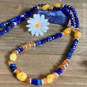 Lapis Lazuli Carnelian Baltic Amber Gemstone Necklace